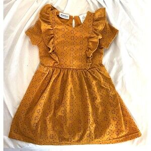 dress 3T BlueBeri boulevard ochre Eyelet Lined Soft Ruffle Detail Button Closure